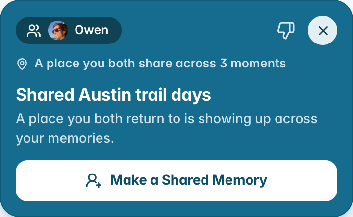 Zibby suggests making a shared memory from three Austin trail moments with Owen.