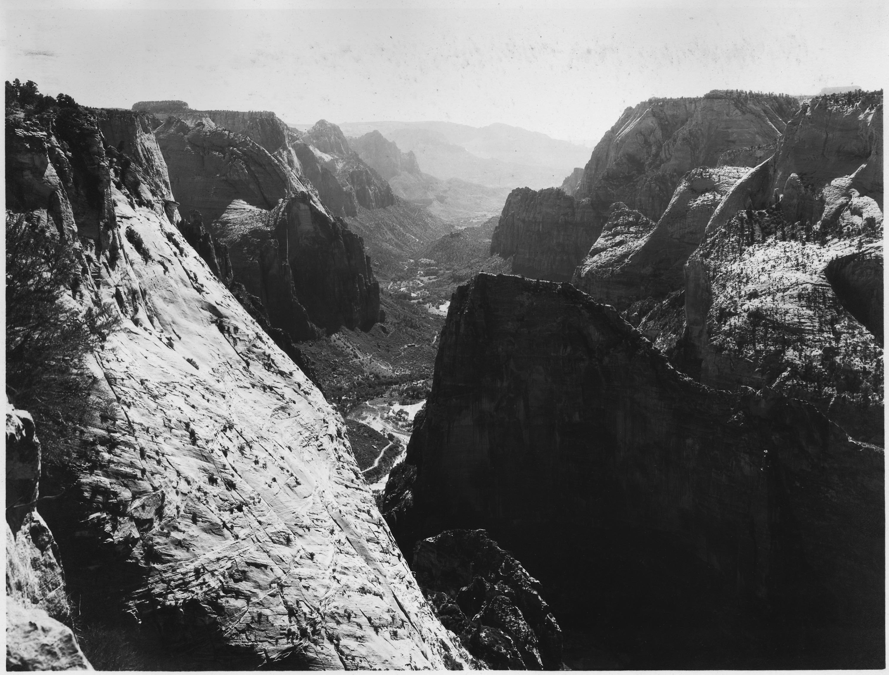 Zion Canyon from Sinawava Point — historic black and white photograph